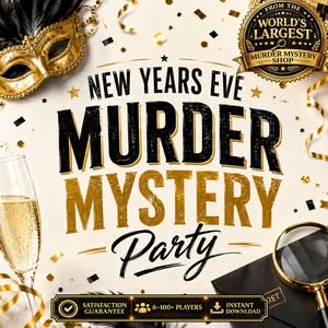 New Year's Eve Murder Mystery Party Game for Adults, Printable Black and Gold New Years Eve Mystery Game for 6-100+ Players