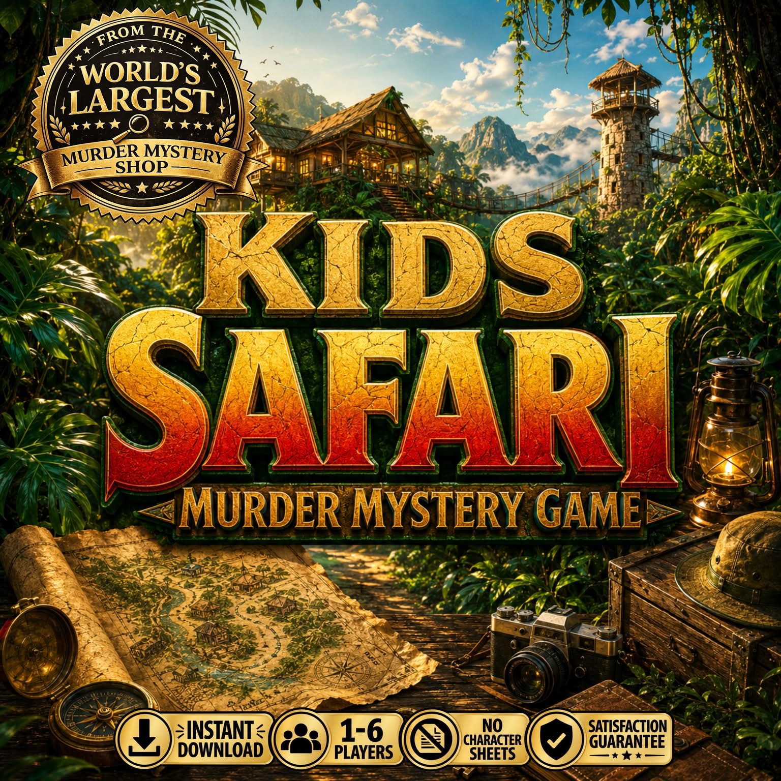 Safari Party Game for Kids, Jungle Adventure Mystery Game Ages 9+, Printable Explorer Game for Tweens